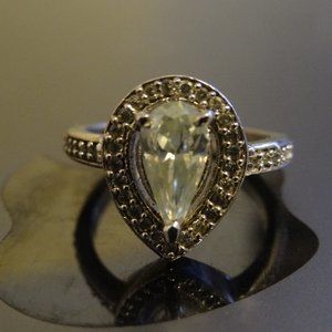 2.55ct White Moissanite Pear Cut Silver 7.5 ring